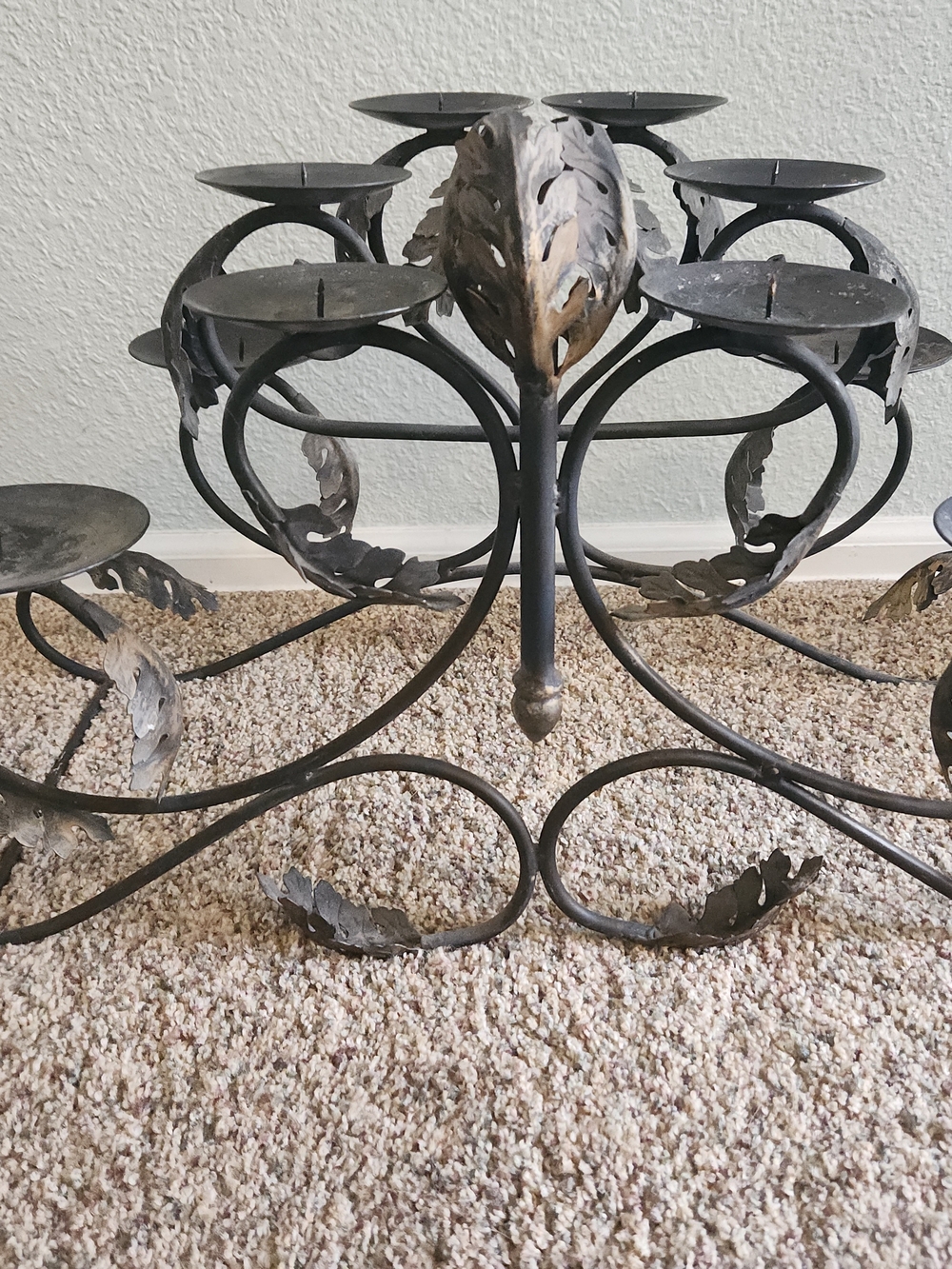 Hand-Forged Metal Leaf Candle Holder - Black